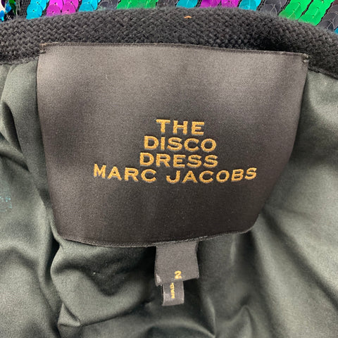 MARC JACOBS Pre-Fall 2019 Size 2 Black Multi-Color Stripe Asymmetrical Disco Dress