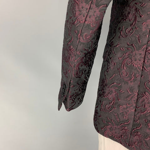 DOLCE & GABBANA Alta Sartoria Size 48 Black & Burgundy Jacquard Cotton Blend Sport Coat