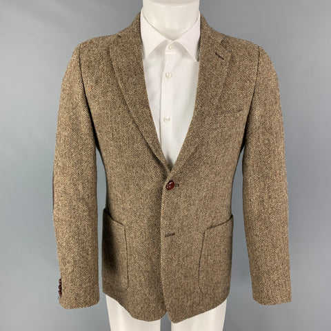 BARNEY'S CO-OP Tan Brown Herringbone Wool Notch Lapel Sport Coat