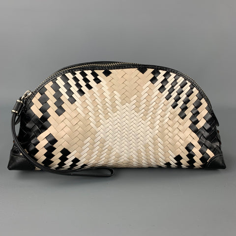 COLE HAAN Black & Beige Woven Leather Clutch