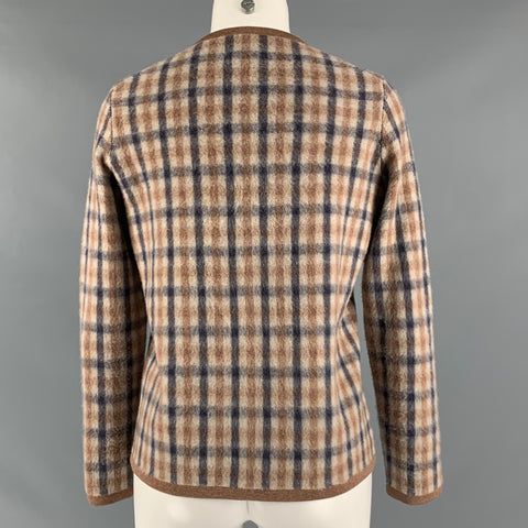 LEOROSA Size S/M Beige Navy Wool Checkered Button Up Casual Top