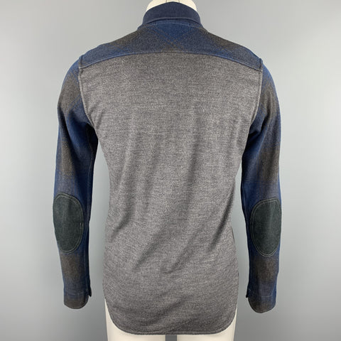 JUNYA WATANABE Size L Navy & Gray Plaid Cotton Button Up Long Sleeve Shirt Jacket