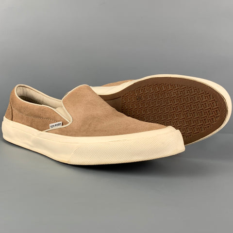 TOM FORD Size 10 Khaki Leather Slip On Sneakers