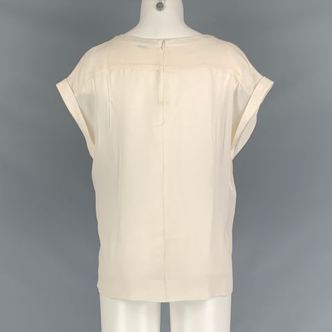 THEORY Size M Cream Silk Solid Cap Sleeves T-Shirt