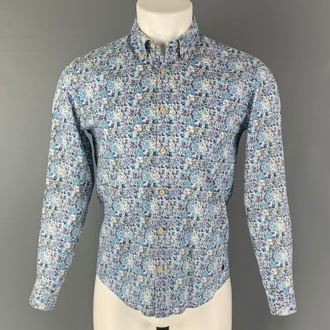 SCOTCH AND SODA Size S Blue White Floral Cotton Long Sleeve Shirt