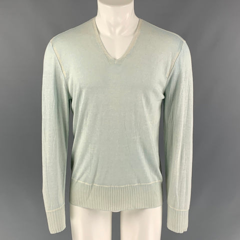 JOHN VARVATOS Size M Light Blue Distressed Silk &  Cashmere V-Neck Pullover