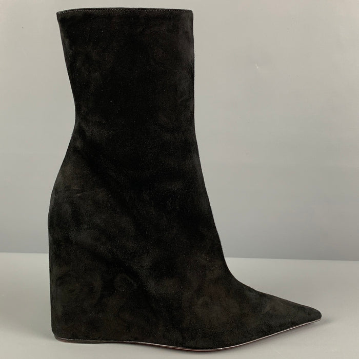 AMINA MUADDI Size 7.5 Black Suede Pointed Toe Boots