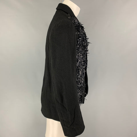 WALTER VAN BEIRENDONCK FW 16 Size 40 Black Metallic Textured Wool Boxy Frame Blazer