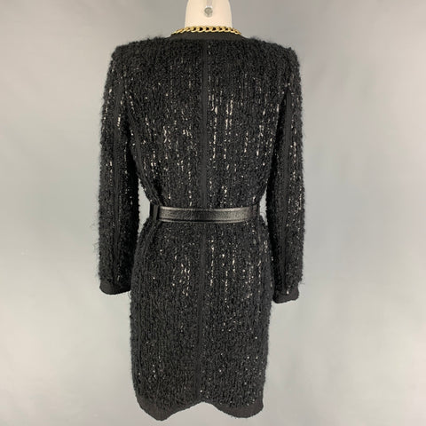 MARC JACOBS Abrigo con cinturón de tweed en mezcla de polivinilo en negro y dorado talla M