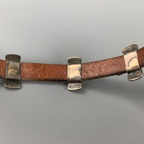 ADRIENNE TEEGUARDEN Black & Silver Tone Embossed Leather Metal Western Bracelet
