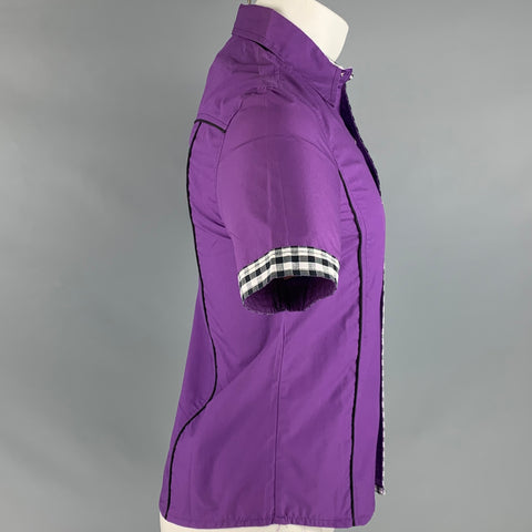 MOFU FASHION Size M Purple Black White Contrast Trim Short Sleeve Shirt