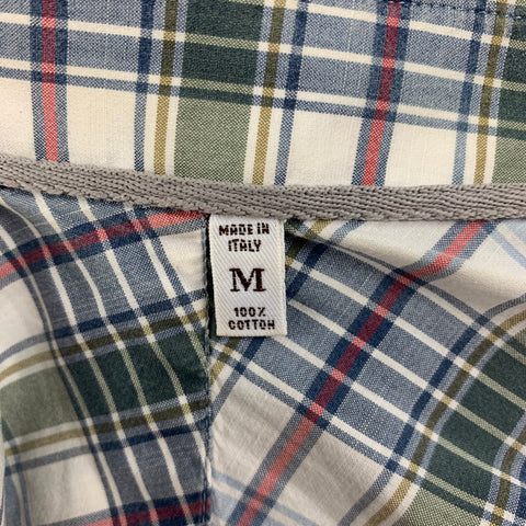 BRUNELLO CUCINELLI Size M White Navy Plaid Cotton Button Up Long Sleeve Shirt