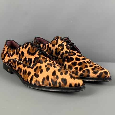 DOLCE & GABBANA Size 10.5 Tan Brown Leopard Print Leather Lace Up Shoes
