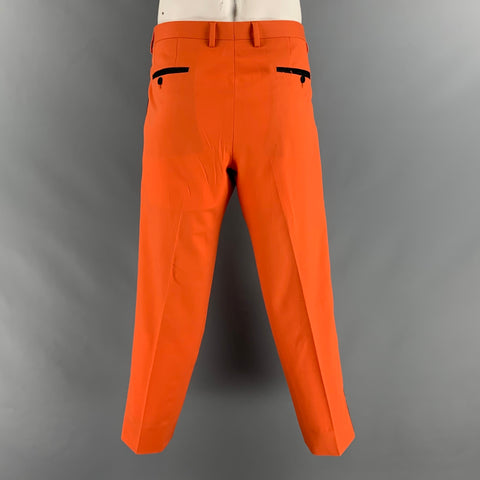 DOLCE &amp; GABBANA Taille 46 Orange Noir Solide Laine Soie Peak Revers Costume