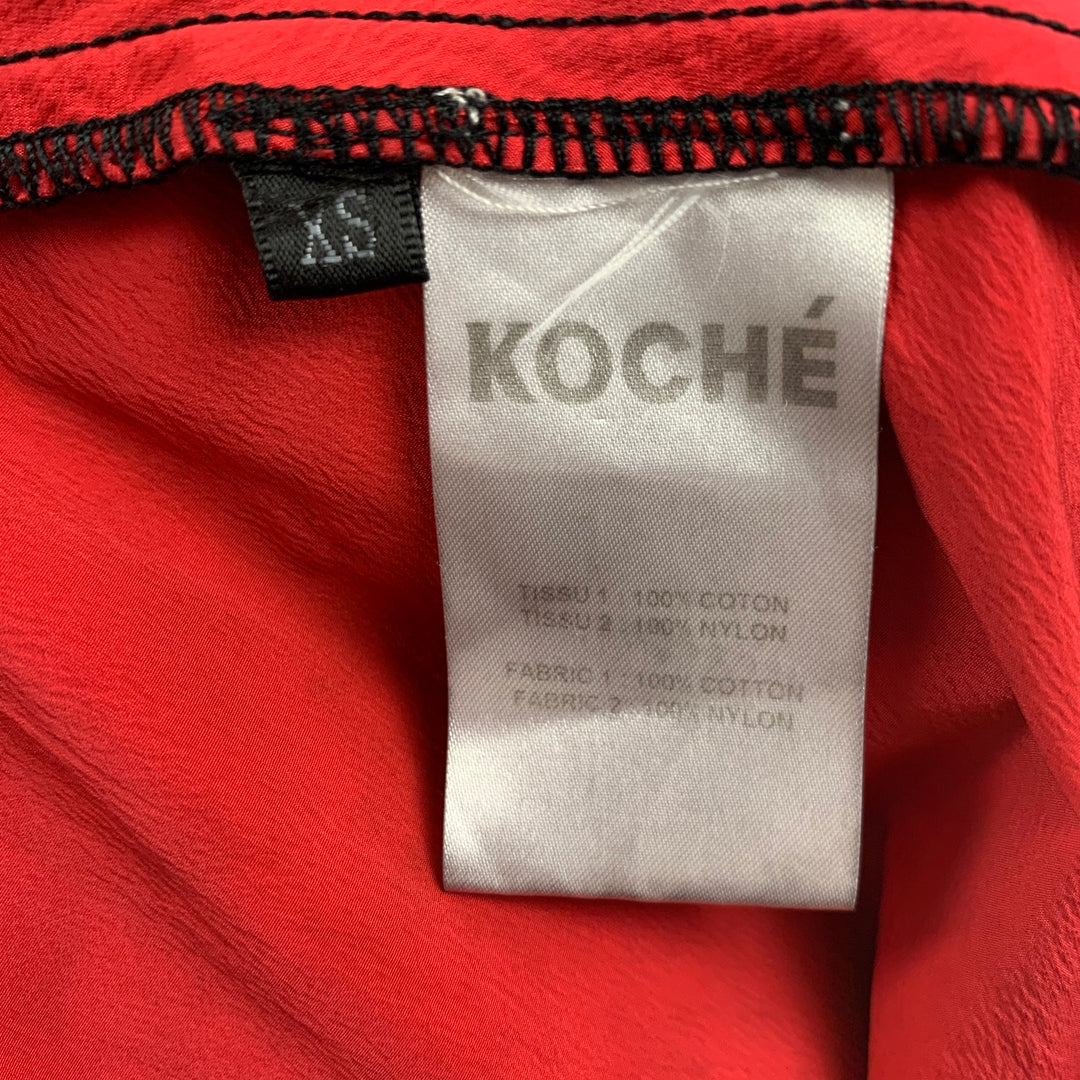 KOCHE' Taille XS Noir Rouge Deux Tons Coton Nylon Veste Asymétrique Surdimensionnée