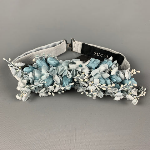GUCCI Light Blue Floral Viscose Silk Bow Tie