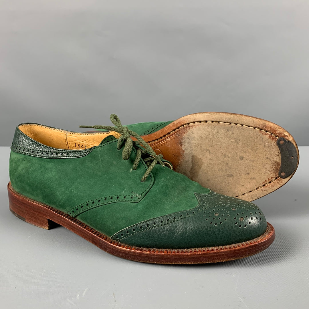 LOBB'S Zapatos con cordones y punta de ala de gamuza perforada verde talla 8
