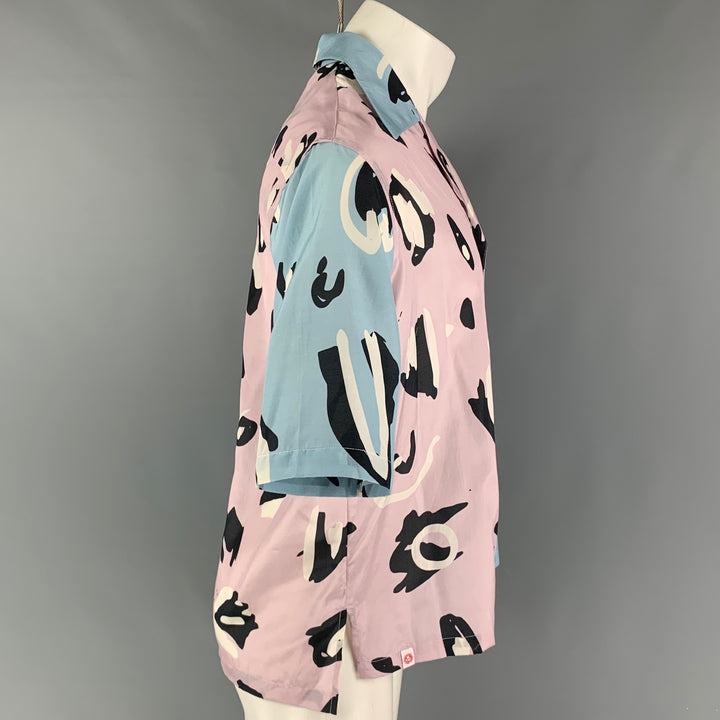 LOVERBOY Size S Light Blue Lavender Print Silk Cotton Camp Short Sleeve Shirt