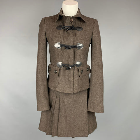 BURBERRY LONDON Taille 2 Tailleur jupe plissée en laine / cachemire marron