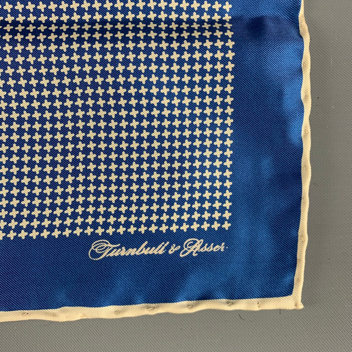 TURNBULL & ASSER Blue Cream Crosses Silk Pocket Square