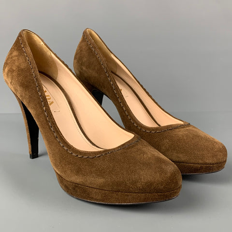 Zapatos de plataforma con puntadas en contraste de ante marrón PRADA Talla 8.5