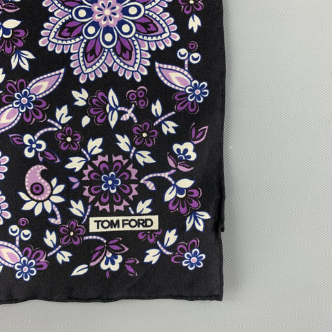 TOM FORD Black & Purple Floral Silk Pocket Square