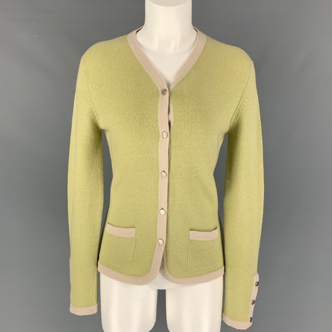CHANEL Talla 10 Cárdigan con cuello en V de cachemira color crema Chartreuse