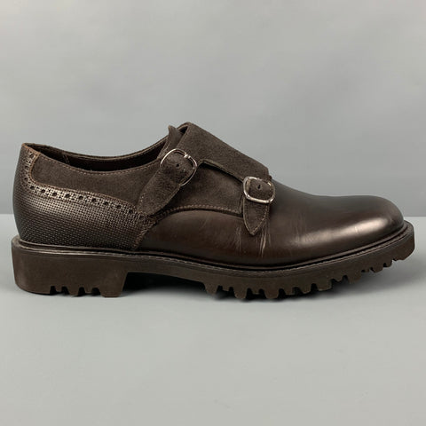 GIORGIO ARMANI Size 10 Brown Leather Double Monk Strap Loafers