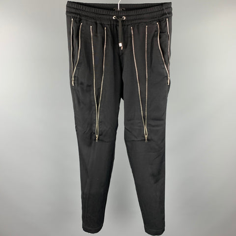 JOHN RICHMOND Size M Black Polyester Blend Elastic Waistband Sweatpants