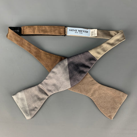 GENE MEYER Brown Silver Color Block Silk Bow Tie