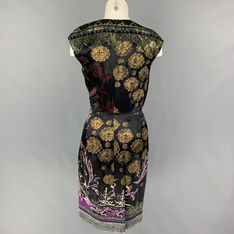 ETRO Size 6 Black Multi-Color Viscose Abstract floral Sleeveless Dress