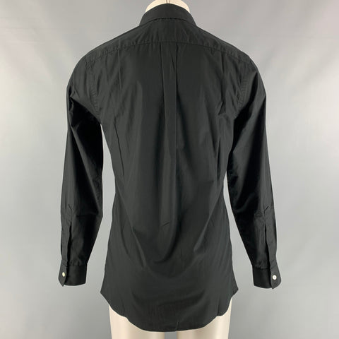 PATRIK ERVELL Taille M Chemise à manches longues en coton uni noir avec patte cachée
