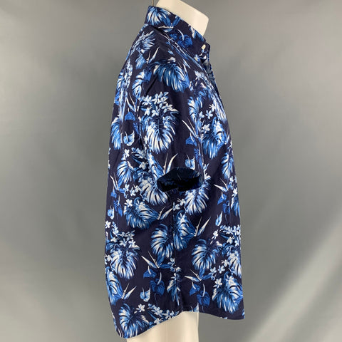 RALPH LAUREN Size M Navy Blue Floral Cotton Button Down Short Sleeve Shirt