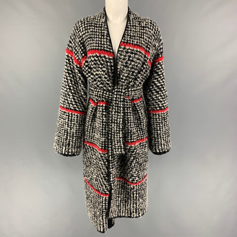 EMPORIO ARMANI Taille 4 Manteau sans col en tweed mélangé de laine noire et blanche