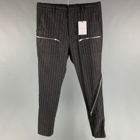 PAUL SMITH Pantalon habillé zippé en laine à rayures charbon de bois taille 32