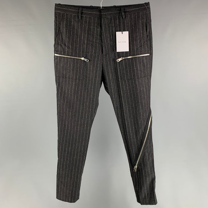 PAUL SMITH Talla 32 Pantalón de vestir de lana con rayas de tiza color carbón Talla 32