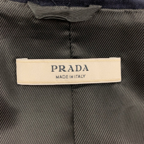 PRADA Size 4 Navy Silk Single Breasted Belted Jacket