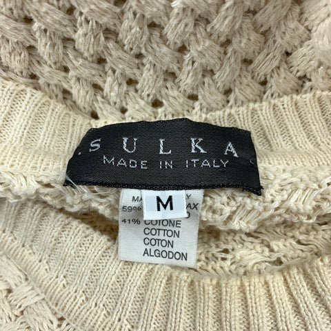 SULKA Size M Beige Woven Linen / Cotton Crew-Neck Sweater