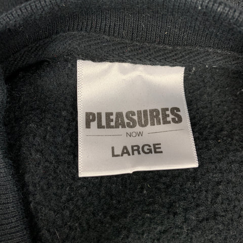 PLEASURES Size L Black Embroidery Cotton Crew-Neck Sweatshirt