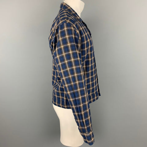 UNIVERSAL WORKS Size L Navy & Brown Plaid Cotton Button Up Long Sleeve Shirt