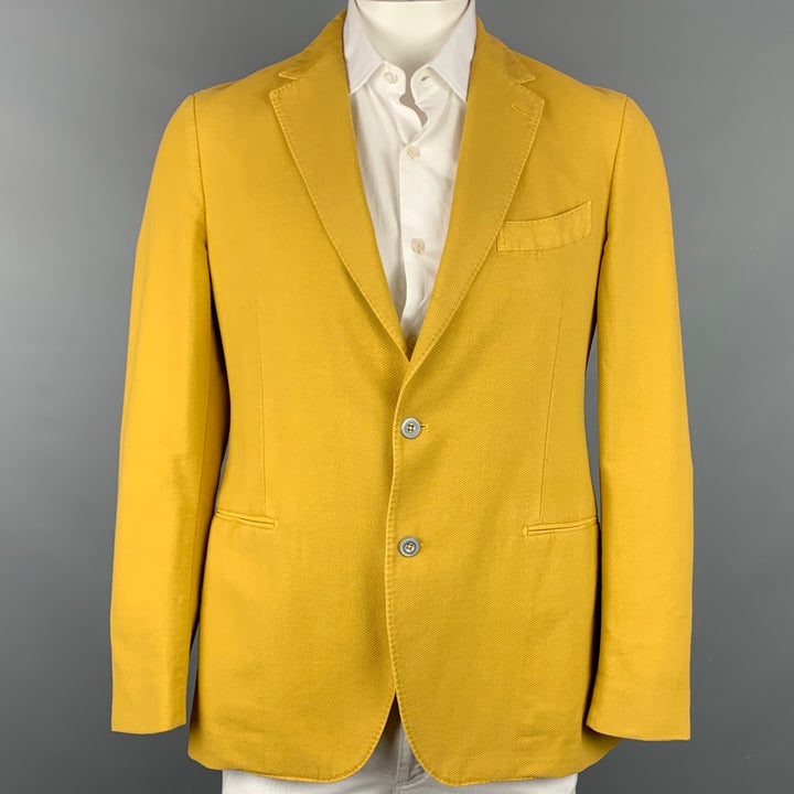 PIOMBO Size 42 Mustard Textured Cotton Notch Lapel Sport Coat