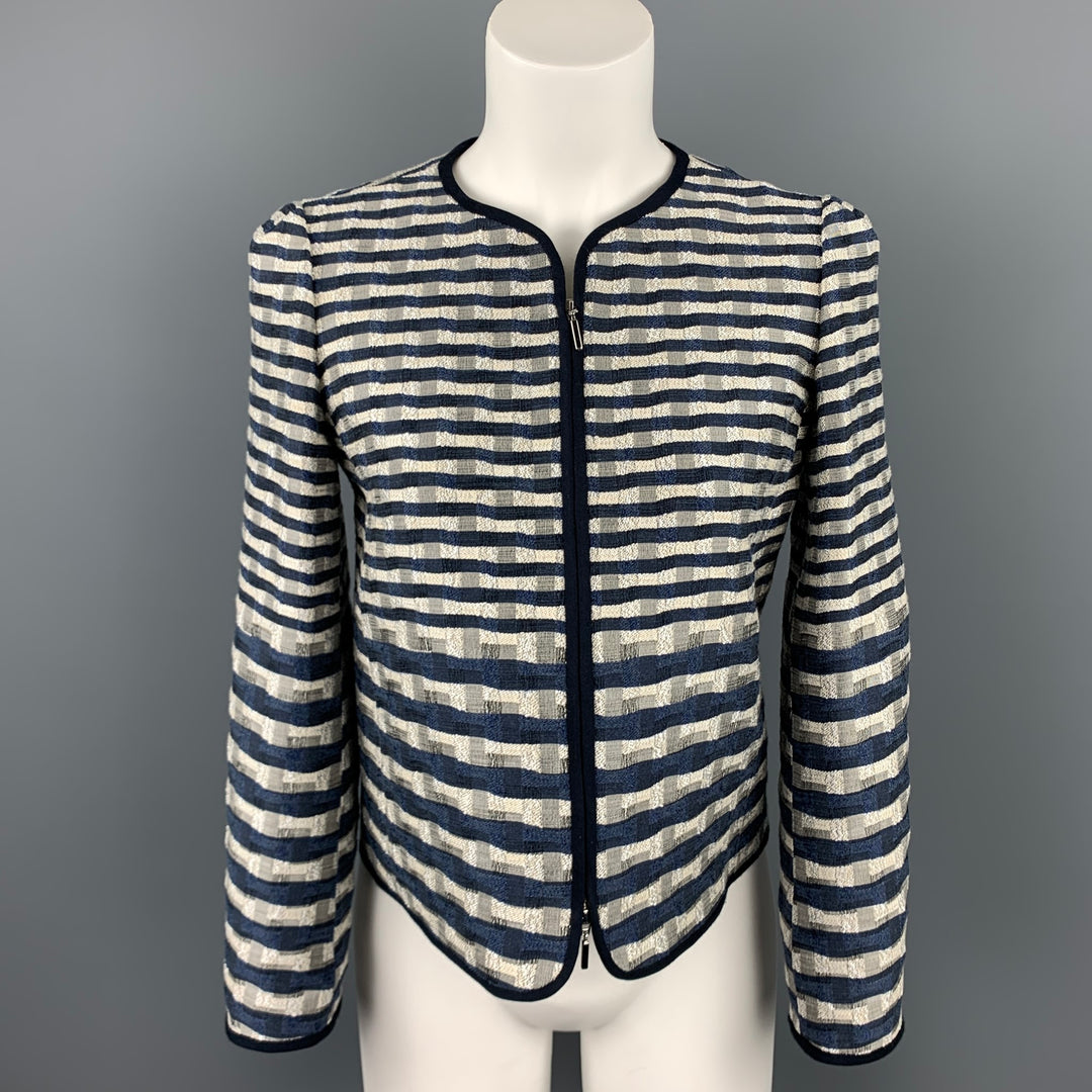 ARMANI COLLEZIONI Size 2 Navy & White Jacquard Jacket