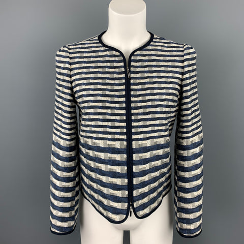 ARMANI COLLEZIONI Taille 2 Veste Jacquard Marine &amp; Blanc