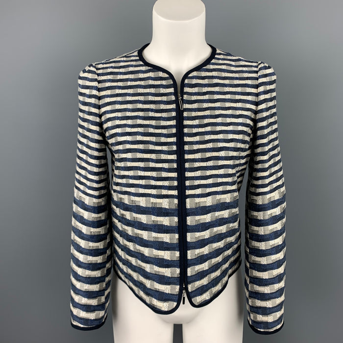 ARMANI COLLEZIONI Size 2 Navy & White Jacquard Jacket