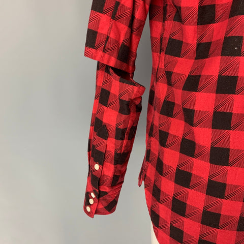 TAKAHIROMOIYASHITA The Soloist Size M Red Black Checkered Cotton Wrap Long Sleeve Shirt
