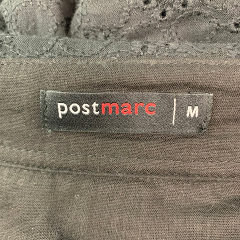 POSTMARC Size M Black Eyelet Cotton Button Up Short Sleeve Shirt