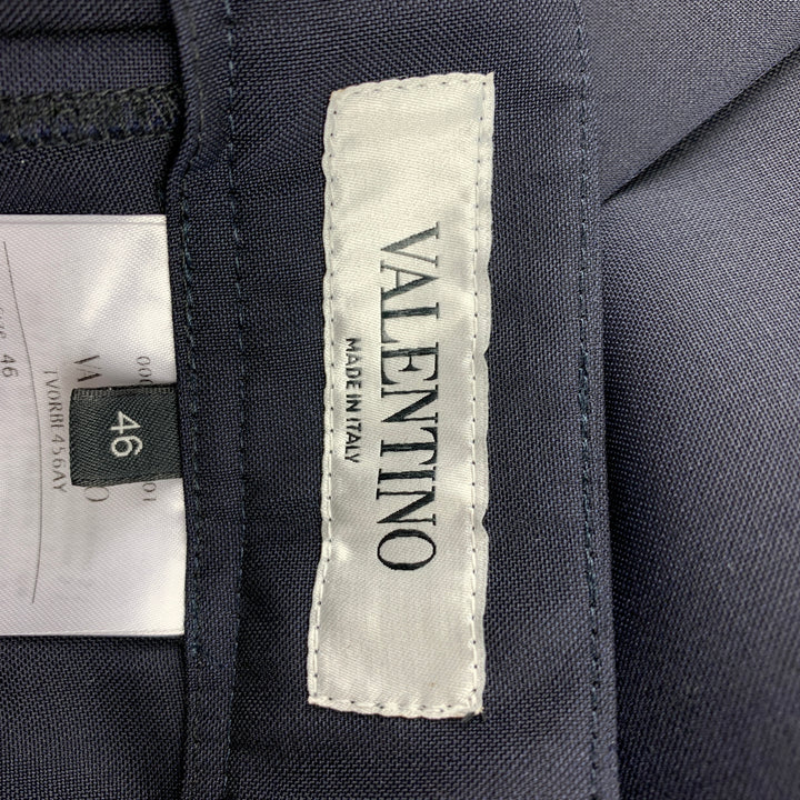 VALENTINO Size 30 Navy & Green Color Block Wool Pleated Dress Pants