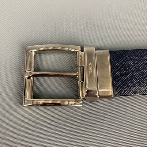 PRADA Size 40 Navy Taiga Leather Belt