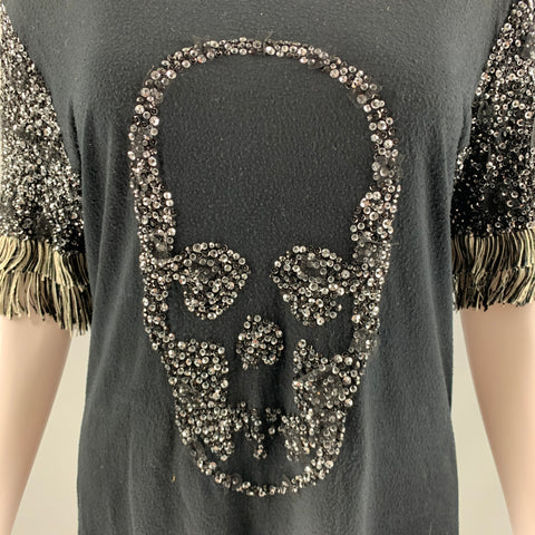 LUCIEN PELLAT-FINET Top casual de strass de viscosa negro plateado talla M