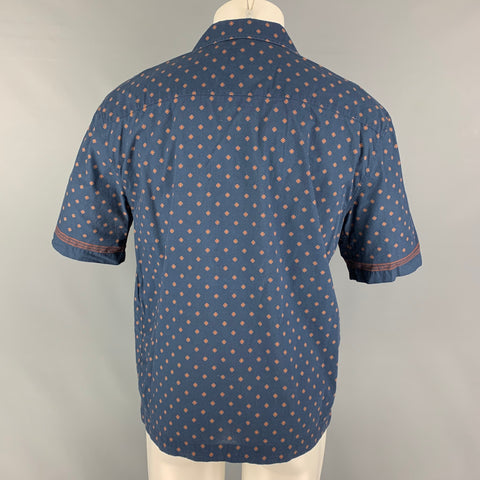 PRESIDENT's Size S Navy Brick Print Cotton Camp Short Sleeve Shirt